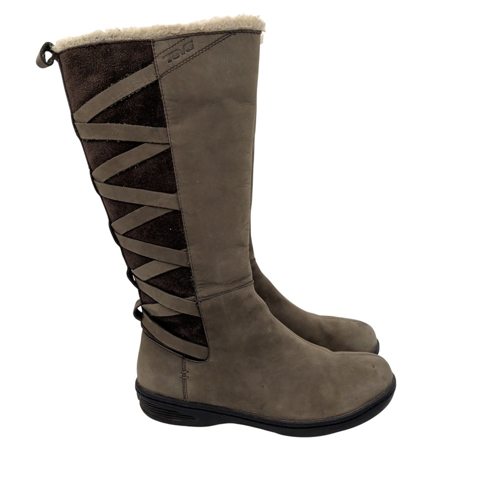 Teva Figueroa Women's Tall Winter‎ Boots Fur Lined Lace Up Taupe Suede Size 8